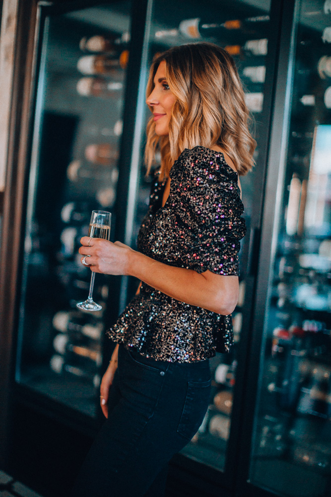 My go-to holiday party outfit: sequin tops