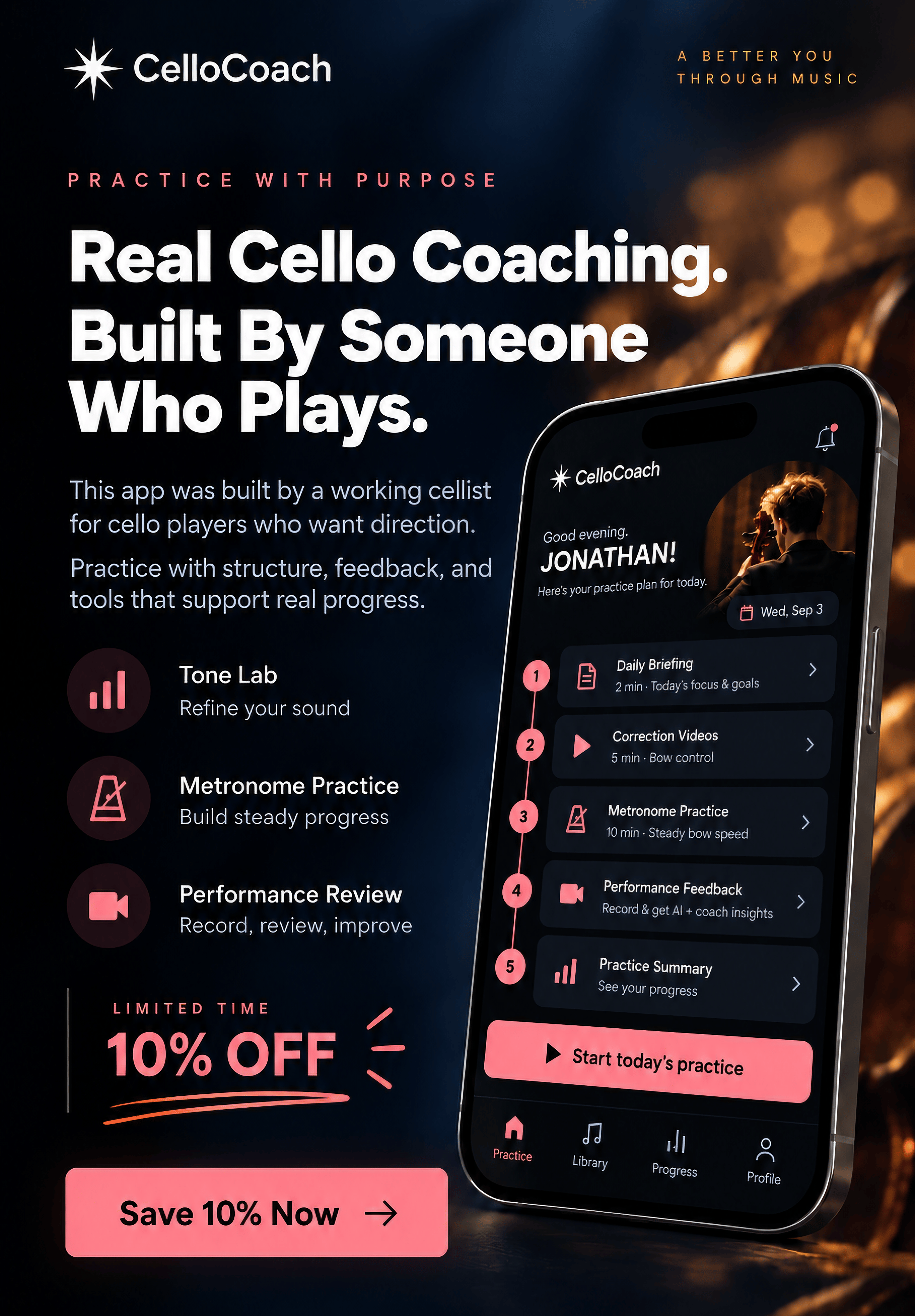 CelloCoach App promotion - Save 10% now