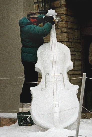 Tim Linhart with his first ice octobass.