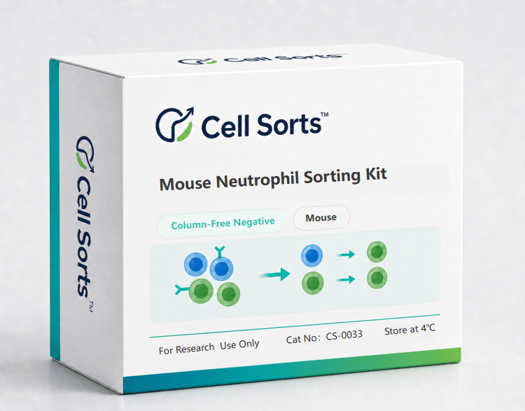 CellSorts CS-0033 Mouse Neutrophil Sorting Kit — column-free negative selection with FcR blocking, >90% purity up to 99%