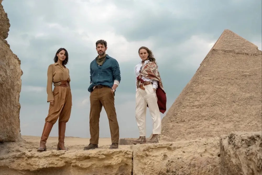 A film crew shooting on location in Egypt