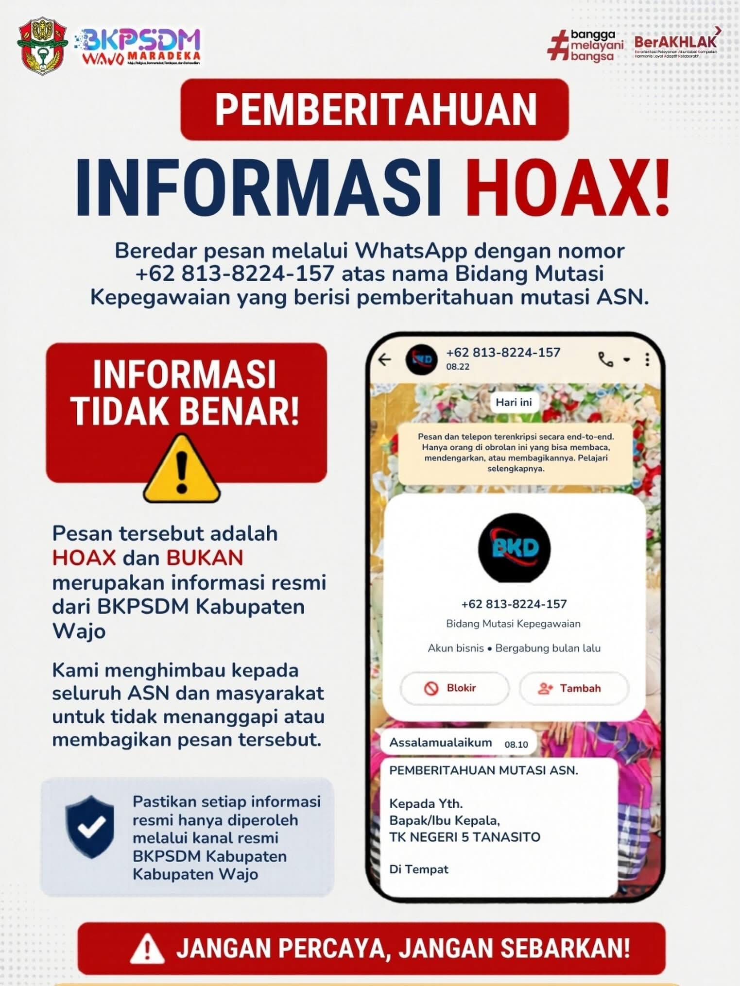 Pesan Mutasi ASN Pemkab Wajo Beredar di WhatsApp, Pemkab Tegaskan Itu Hoaks