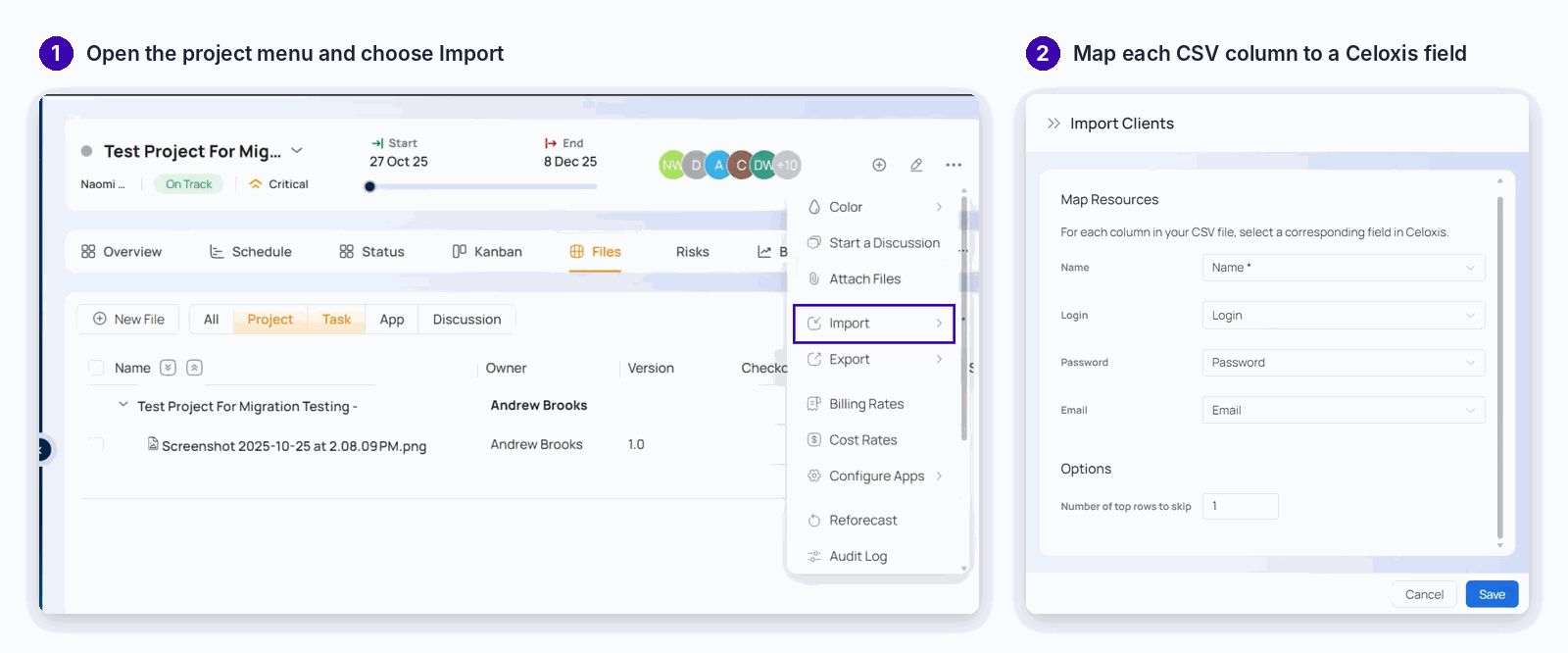 celoxis-csv-import-guide-optimized project management tool dashboard