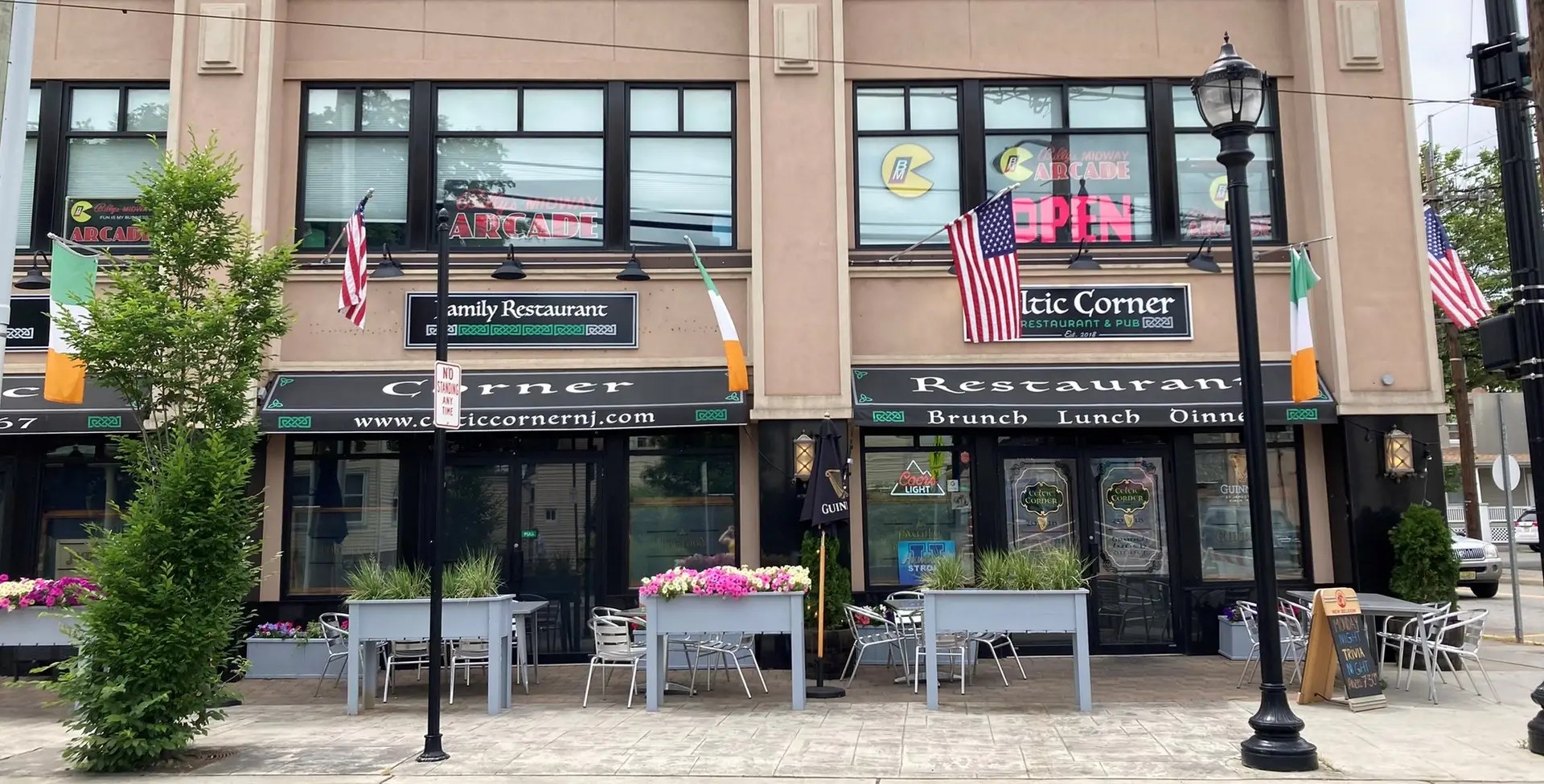 The Celtic Corner storefront and outdoor seating