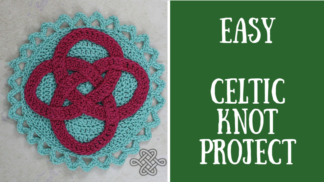 celtic knot, crochet project, easy, magenta and blue