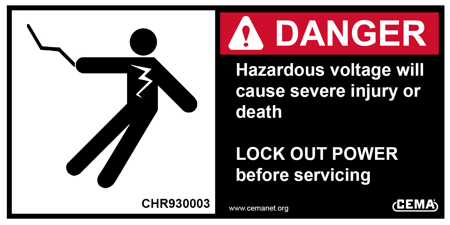 Hazardous Voltage Warning Label - LOCK OUT POWER | Horizontal