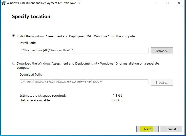 Windows Assessment and Deployment Kit Install