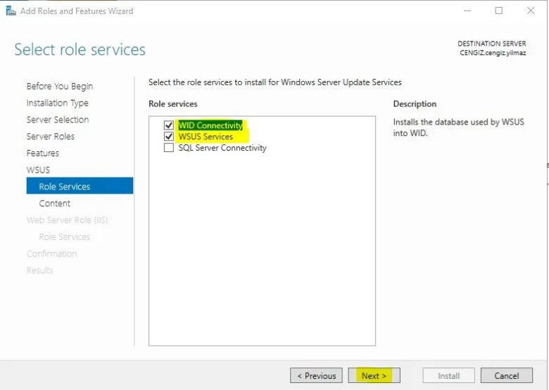 Windows Server WSUS Kurulumu 5 wsus role services