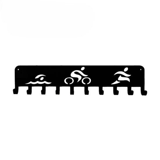 Triathlon Swim Bike Run Cutout Metal Medal Hanger – 10 Hooks