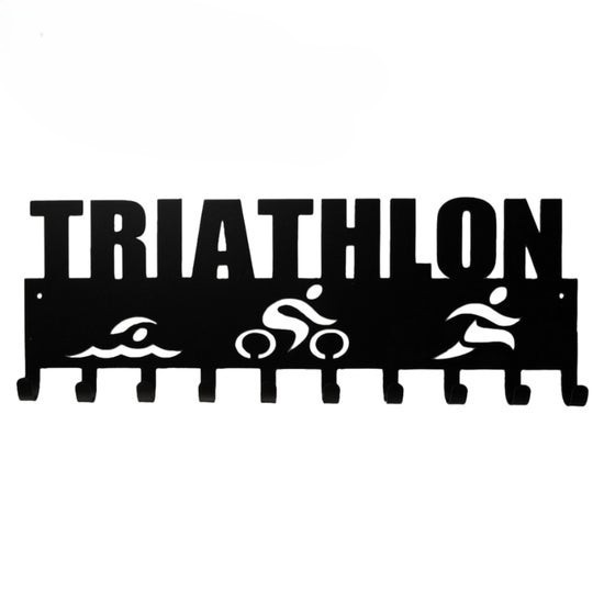 Triathlon Word Swim Bike Run Metal Medal Hanger – 10 Hooks