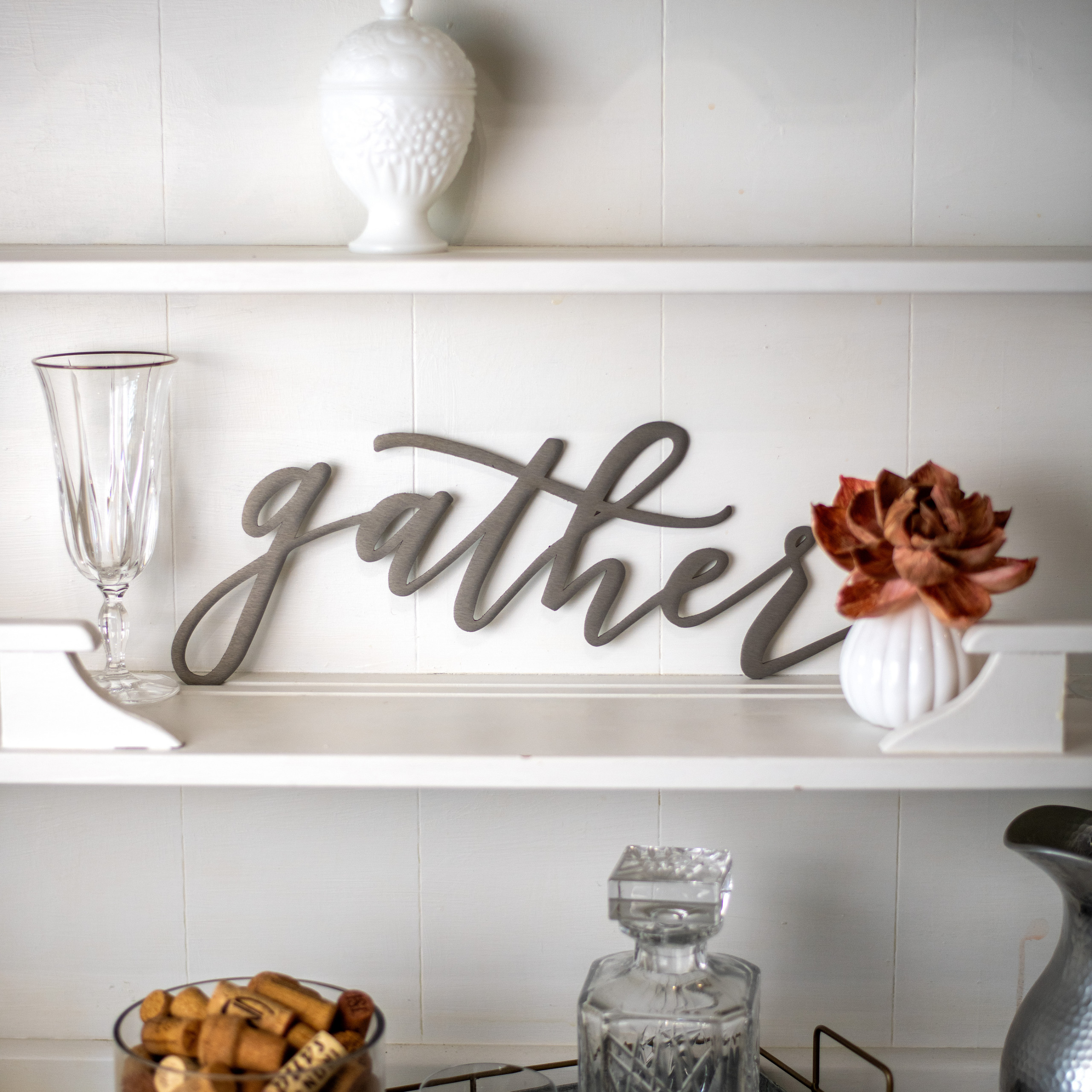Gather Cursive Metal Word Art Sign