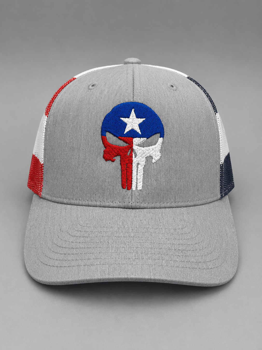 Texas Patriot Skull Hat – Heather Gray / Stars & Stripes