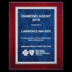 Rosewood Finish Sapphire Blue Recognition Plaque