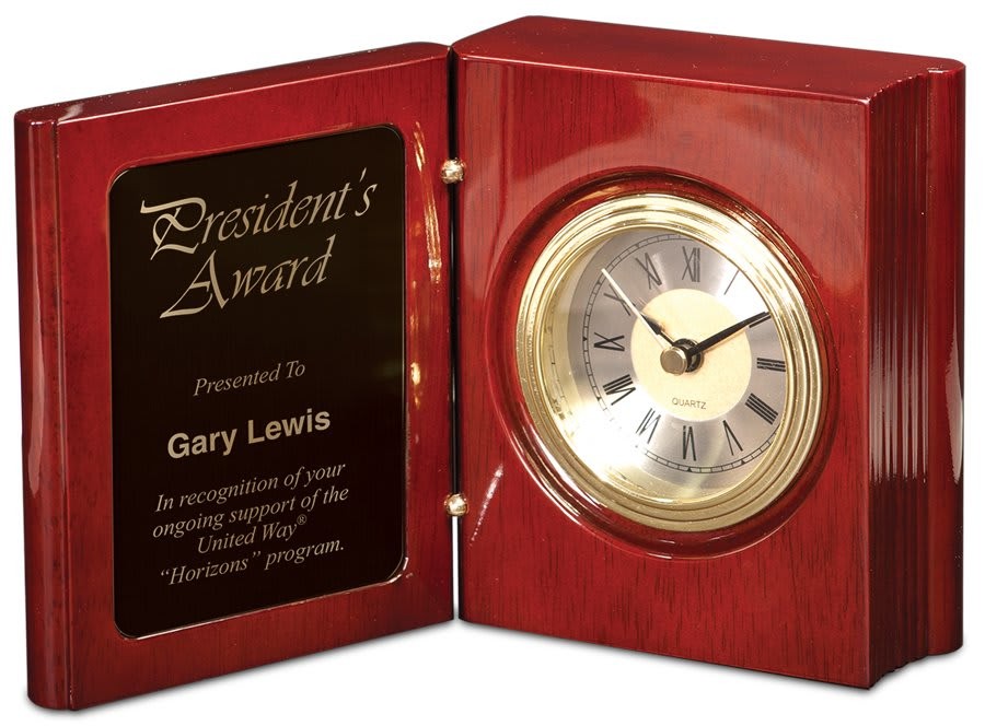 Rosewood Piano Finish Book Clock Award