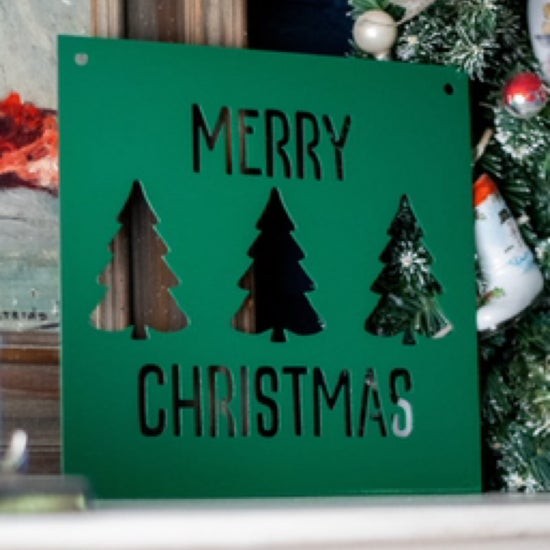Merry Christmas Trees Metal Wall Sign