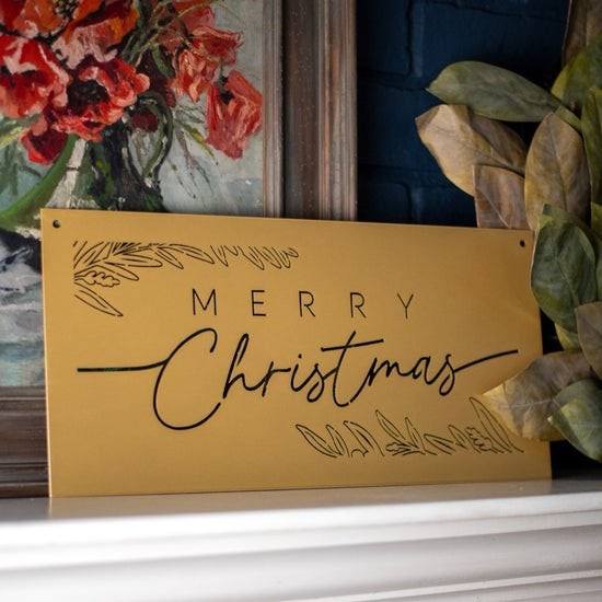 Merry Christmas Floral Metal Wall Sign
