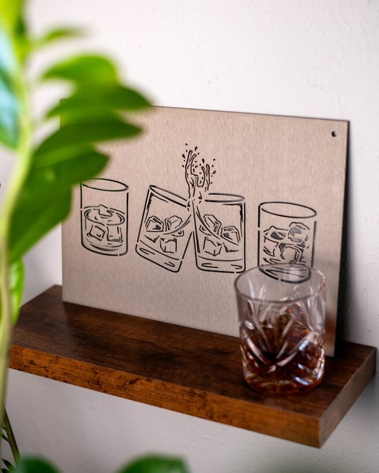 Whiskey Glasses Metal Wall Art Sign