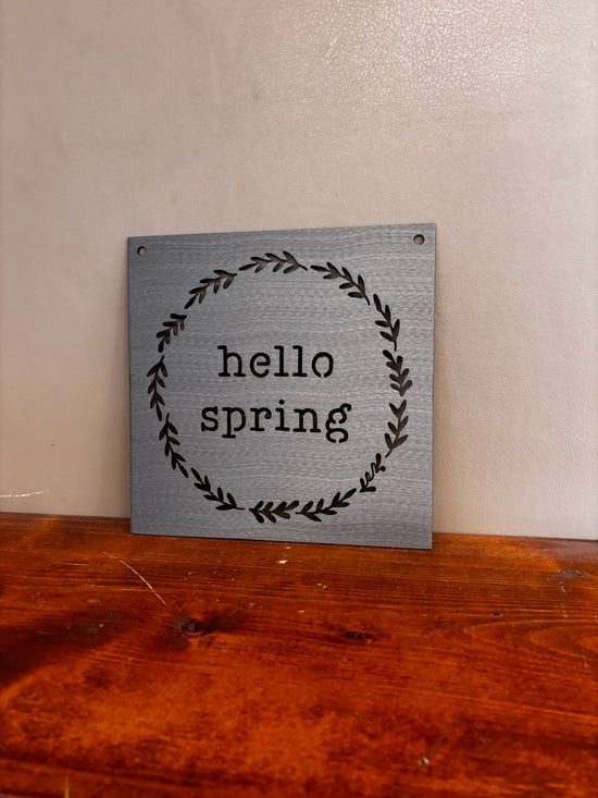 Hello Spring Metal Wreath Wall Sign