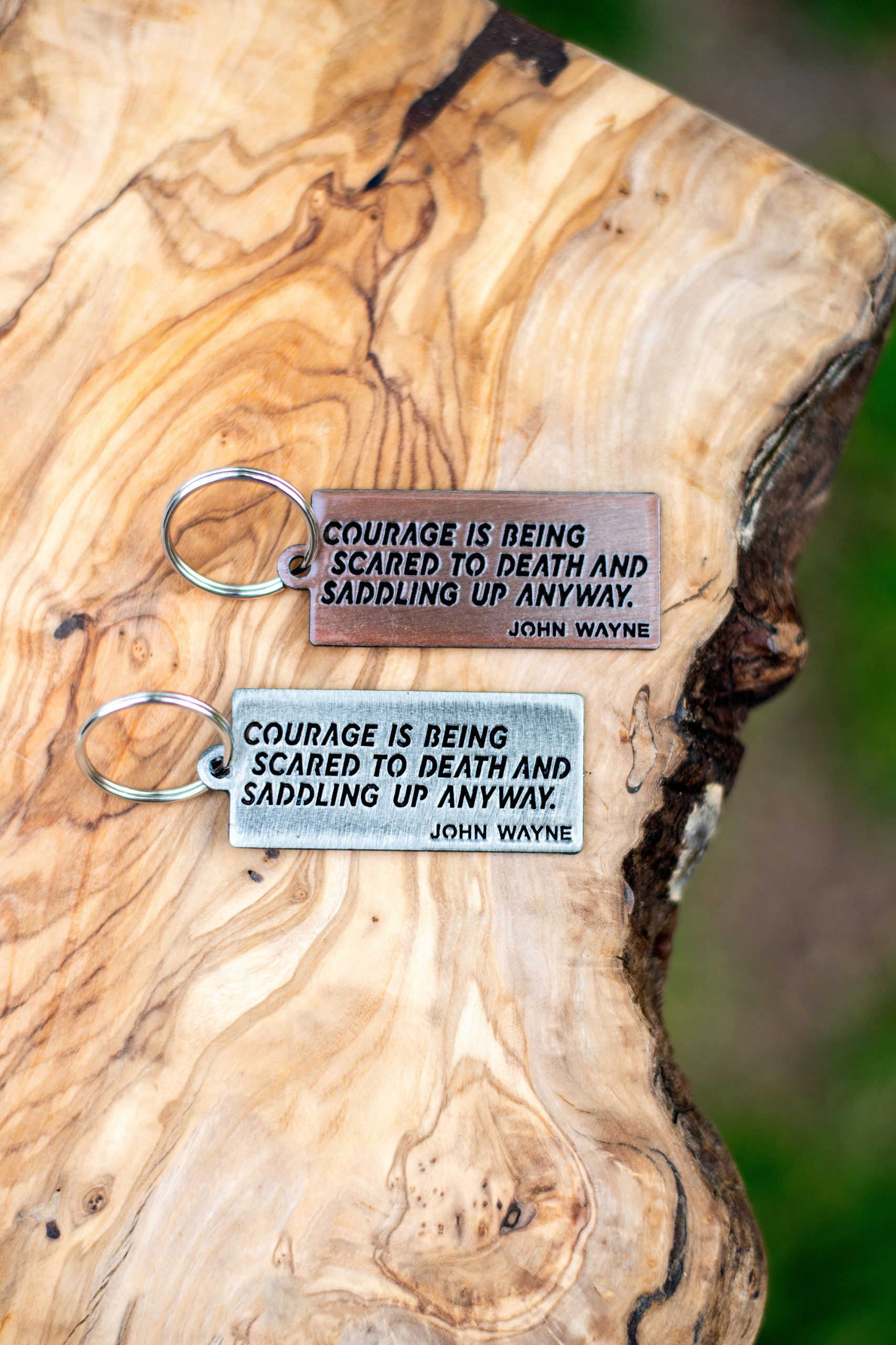 John Wayne "Courage Is Being Scared to Death and Saddling Up Anyway" Metal Keychain