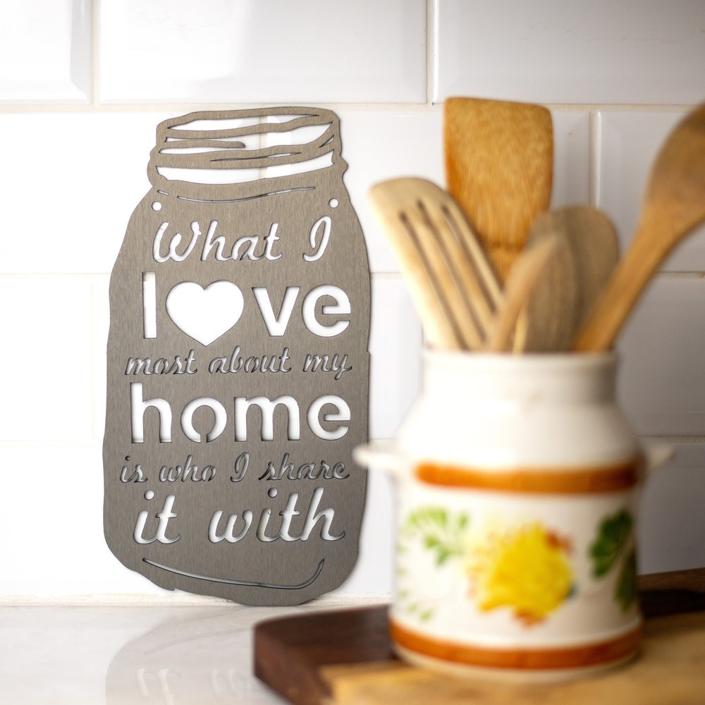 What I Love Most About My Home Mason Jar Metal Wall Sign