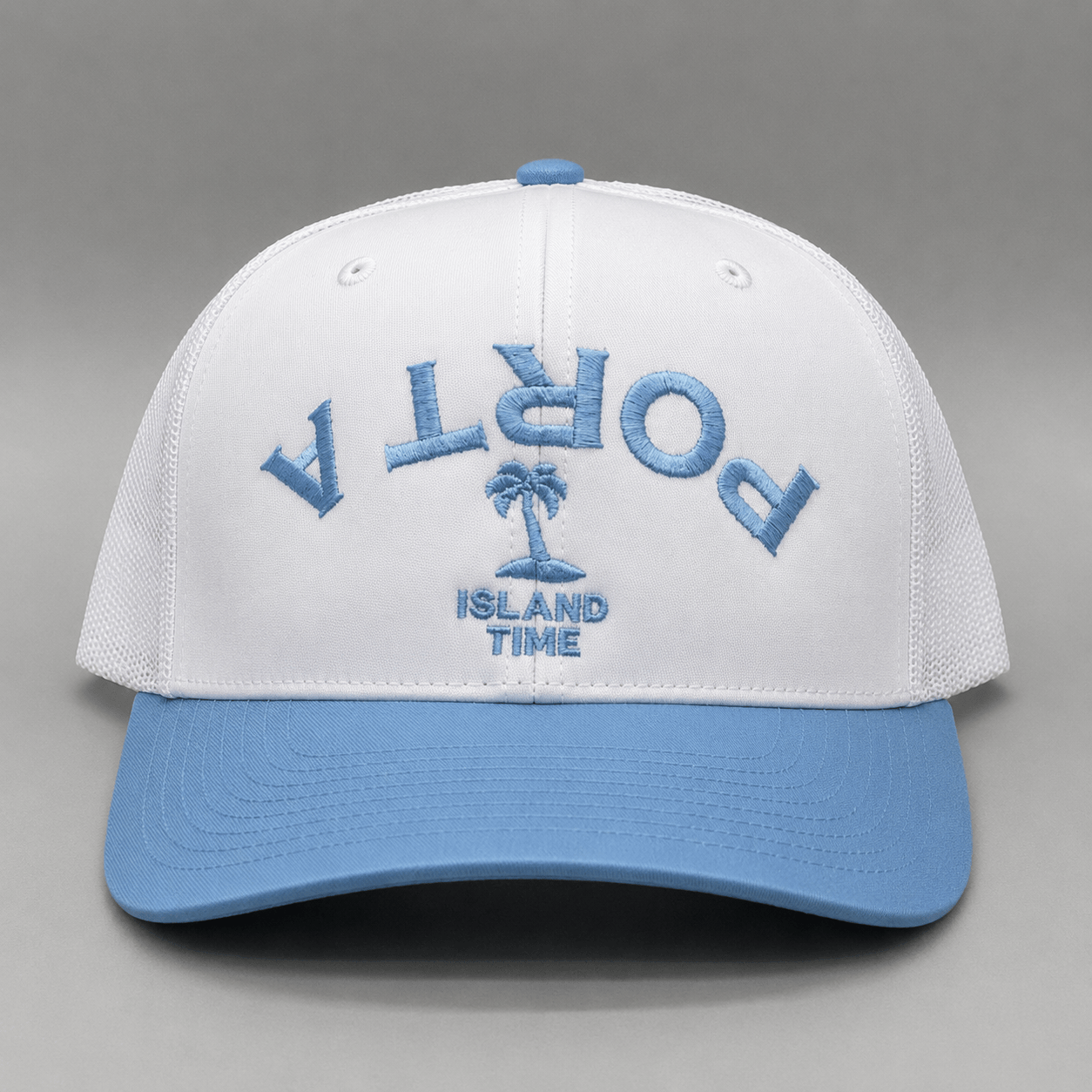 Upside Down Port A Island Time Hat – White / Columbia Blue
