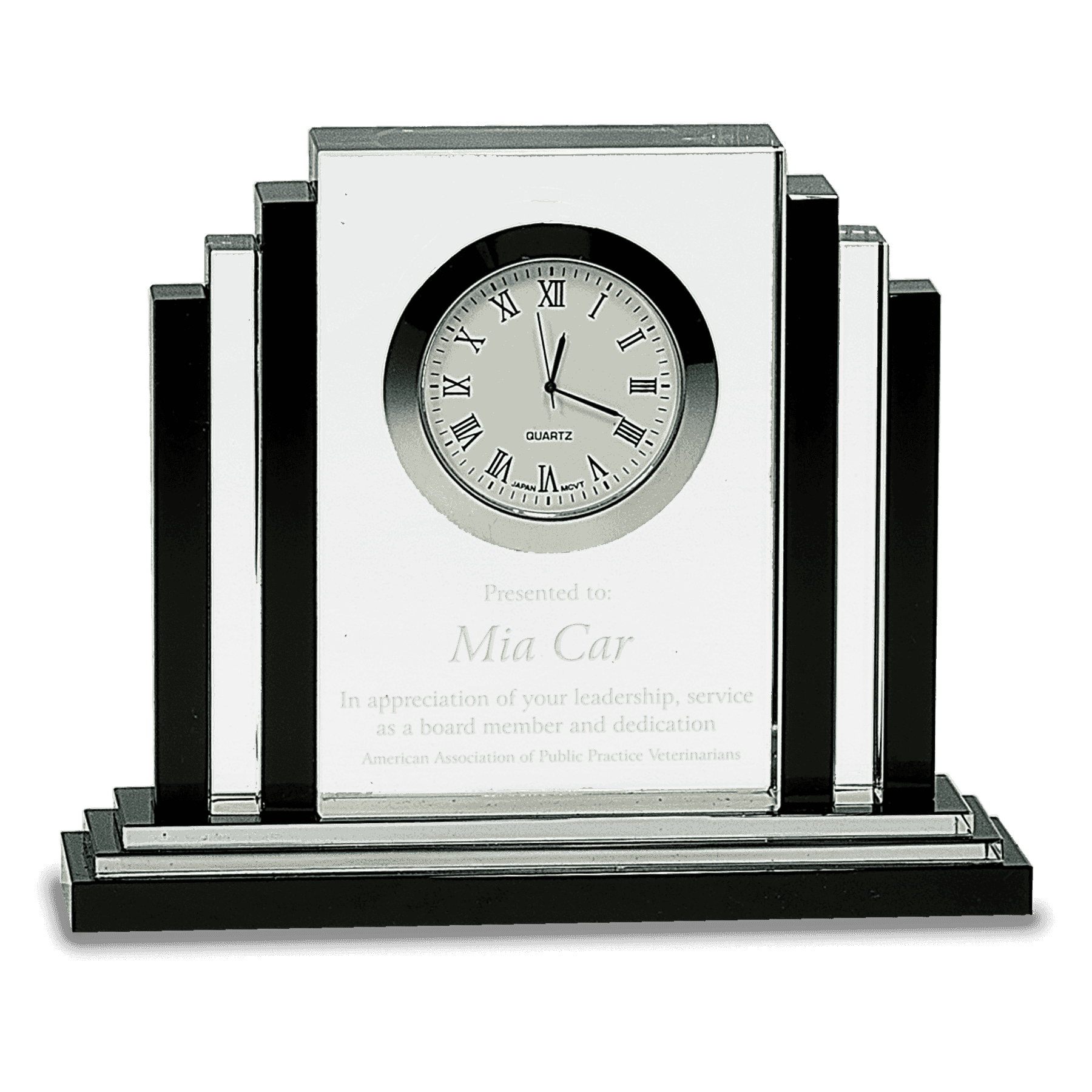 Crystal Desk Clock with Black Trim Award