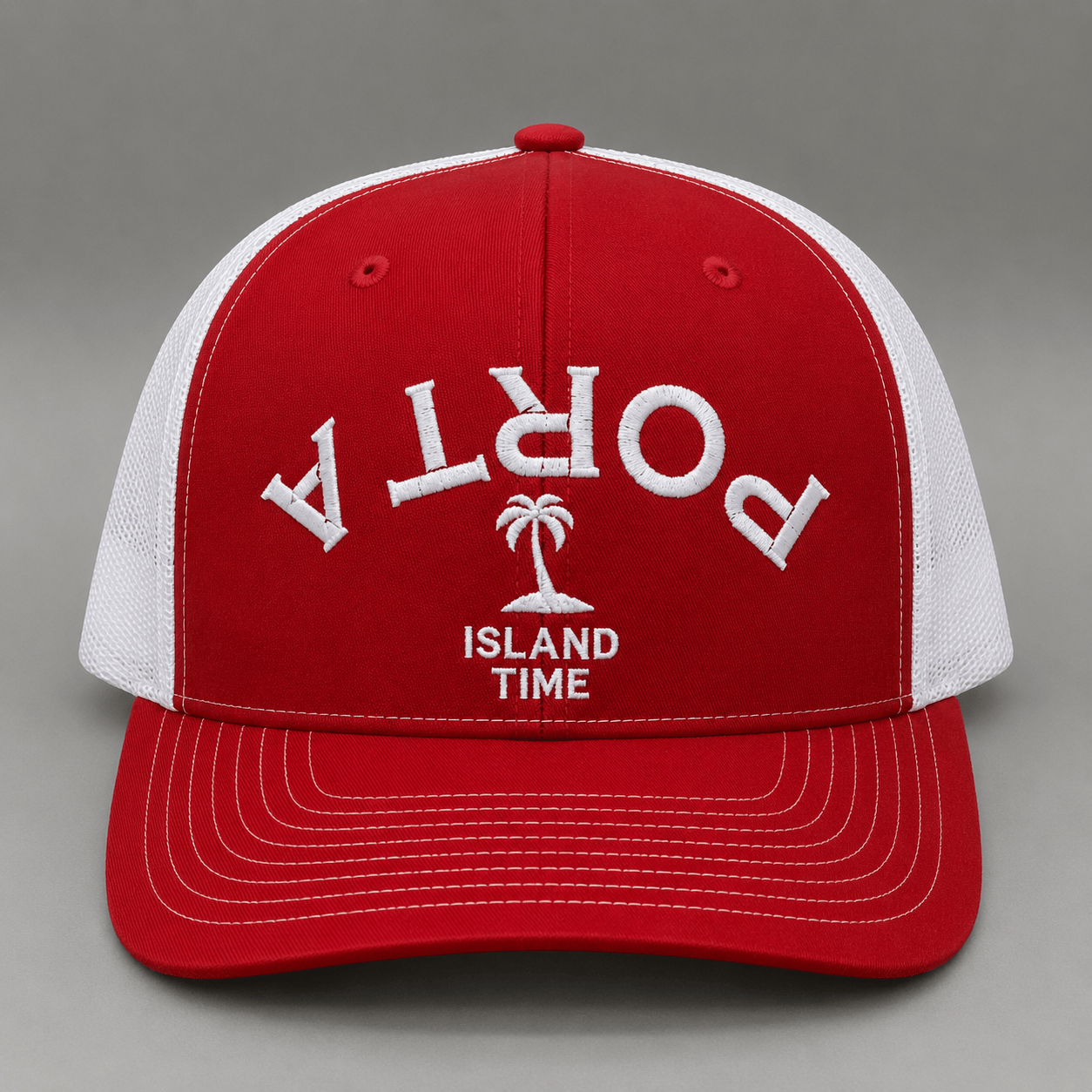 Upside Down Port A Island Time Hat – Red / White