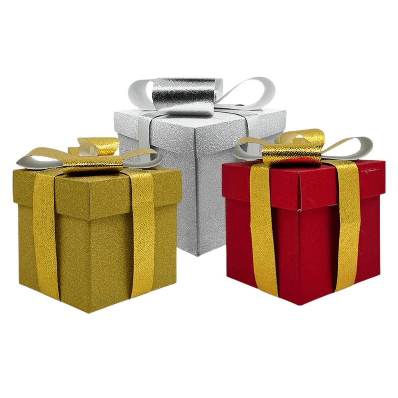 Caja Cuadrada con Escarcha y Moño