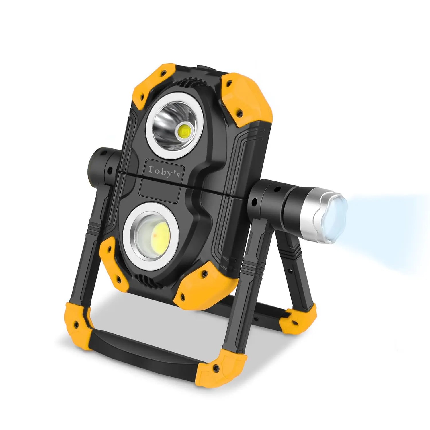 Toby's Magnetic Base 6000 Lumen Work Light, 10 Hours Long Lasting 360?Rotating 7000K Warm Rechargeable Work Light, Folding Waterproof Led Work Light for Flood Light Job Site Car Inspection Camping Emergency