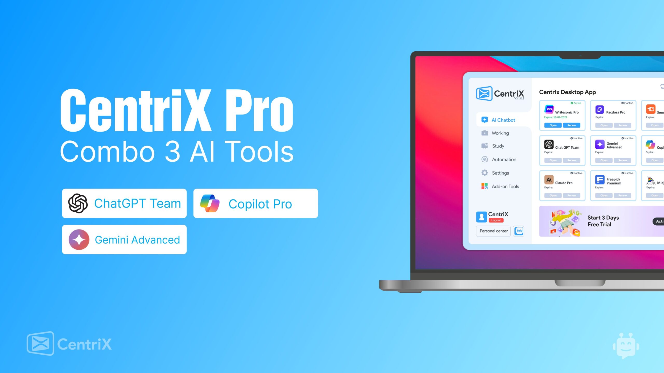 CentriX Pro - Combo 3 AI Tools - Month