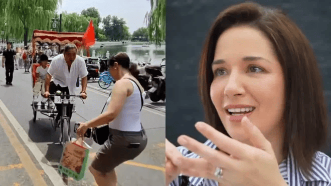 ¡Susto en China! La Venezolana Daniela Alvarado casi es arrollada por un carrito tradicional