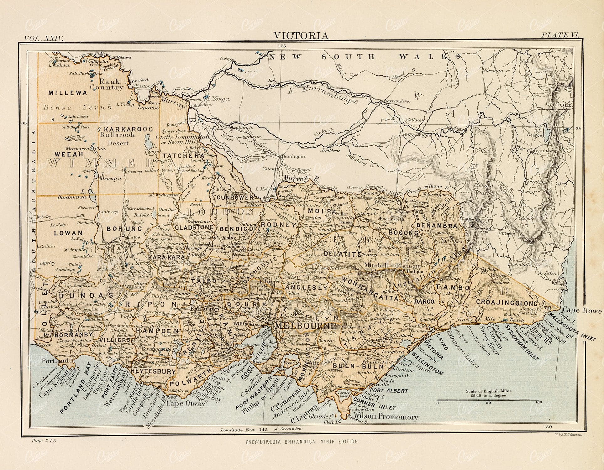 Victoria Australia Map Britannica Engraved Plate F 655 