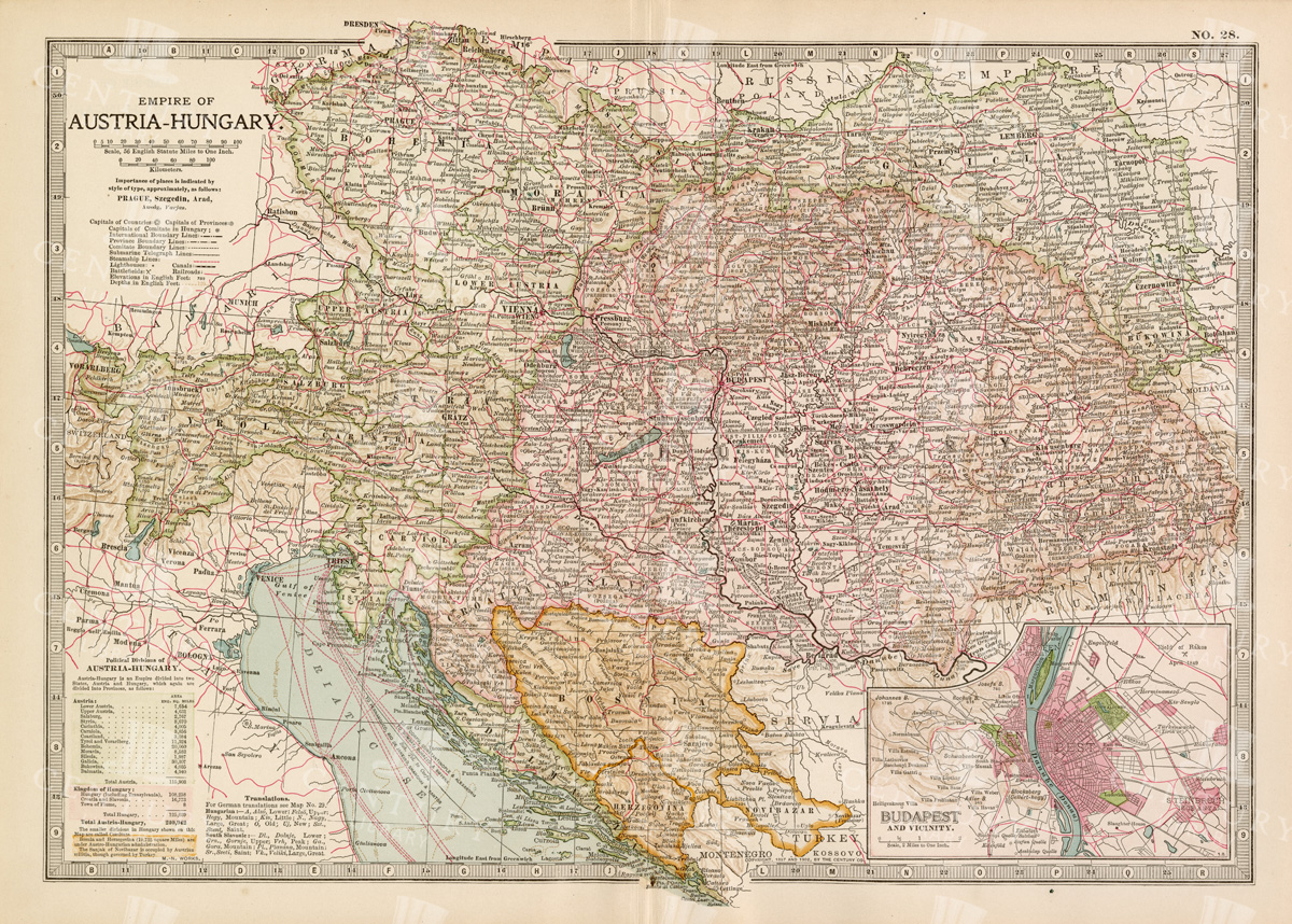 Austria Hungary Empire Map With Budapest Inset Political Boundaries 004432 
