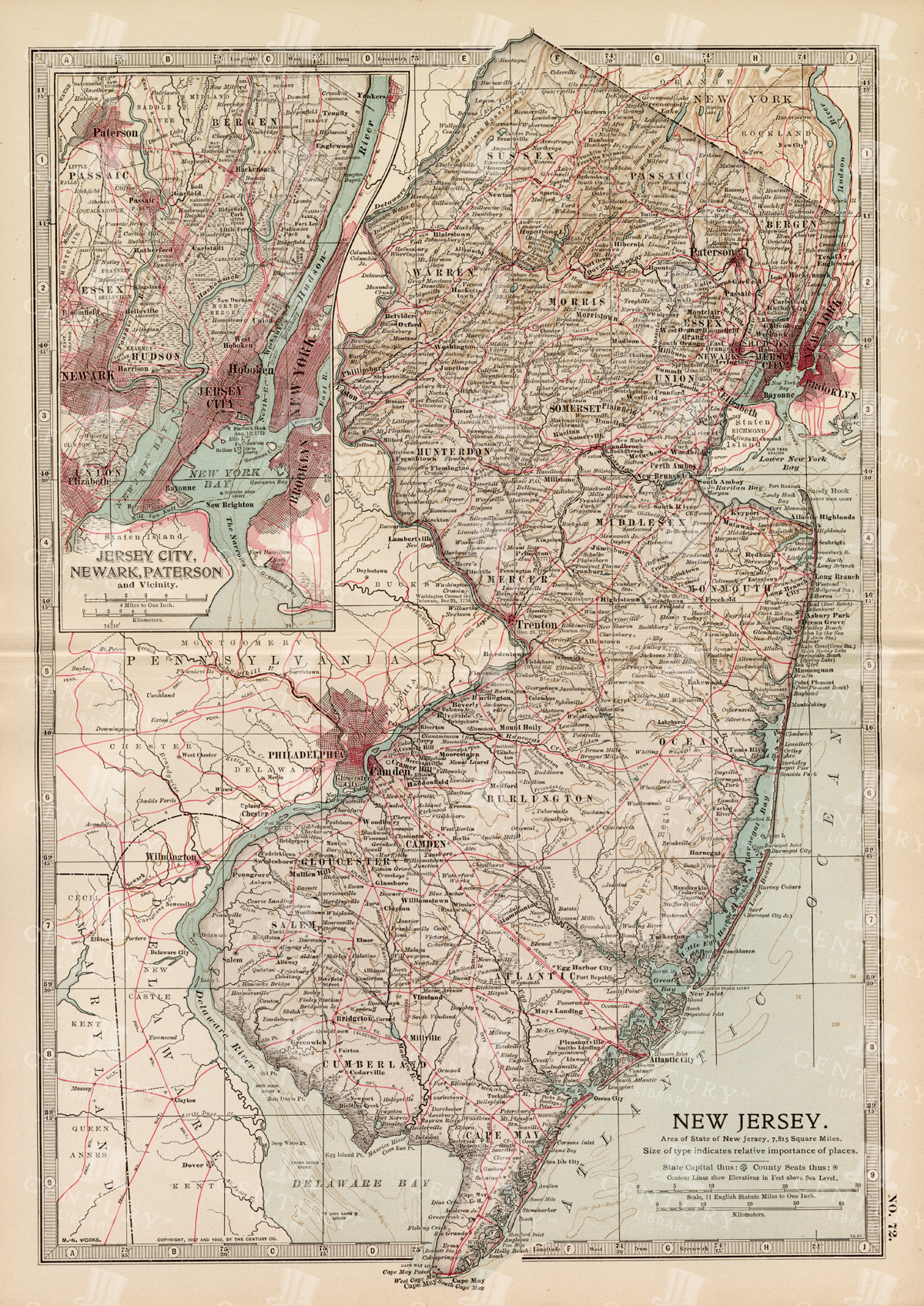 New Jersey State Map With County Boundaries And Terrain Detail 004494 