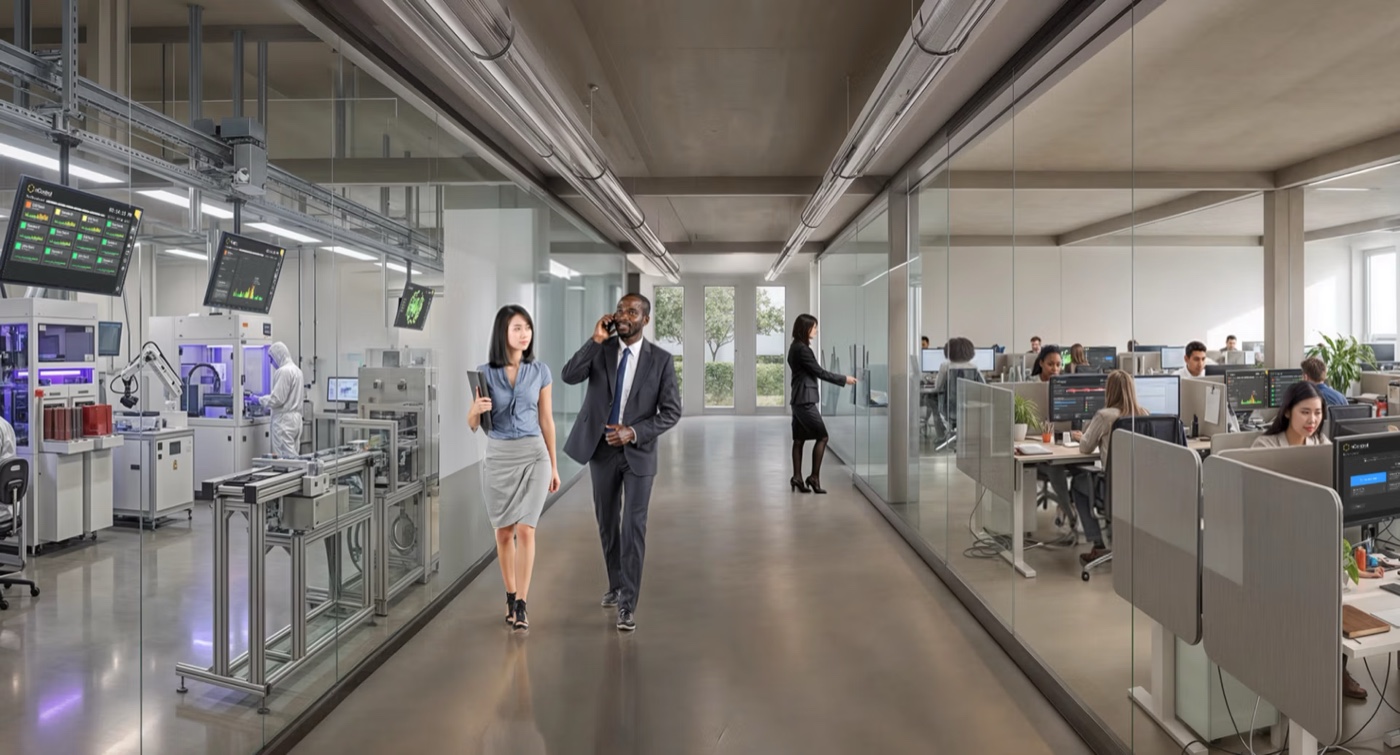 Inside a Nanotronics facility: automated equipment and open office, an enterprise website development client