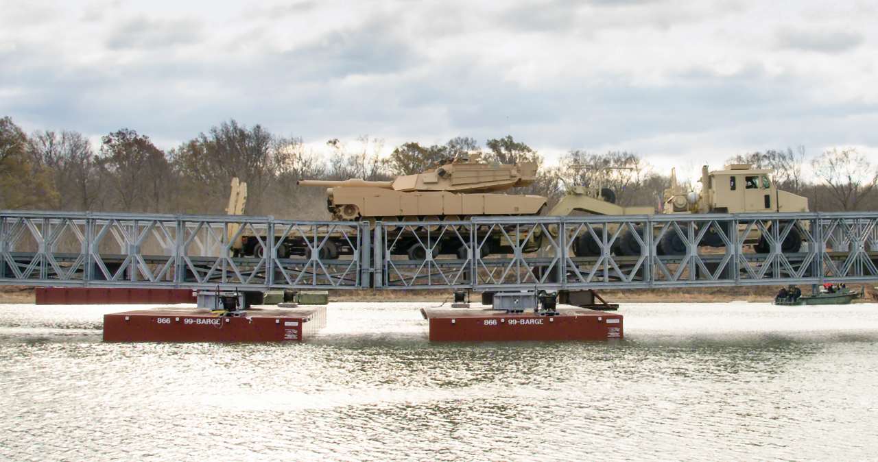 Photo: M1 Abrams traversing a wet gap bridge. Credit: Acrow Corporation of America