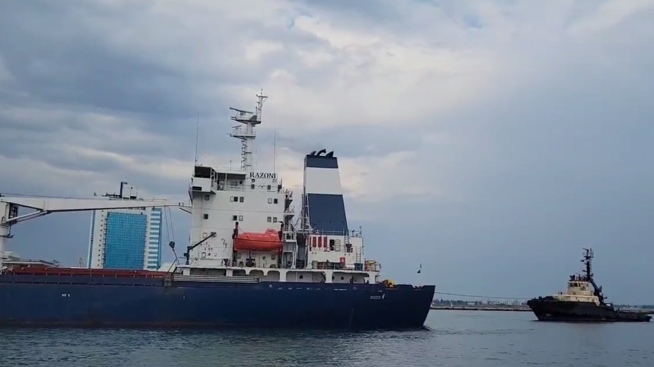 Photo: The first ship left the Odesa port since 24.02.2022. Credit: Oleksandr Kubrakov @OlKubrakov via Twitter