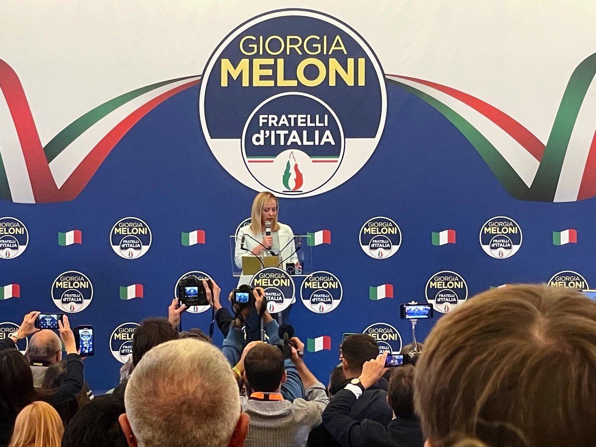 Photo: Giorgia Meloni at a campaign rally. Credit: @GiorgiaMeloni/Twitter