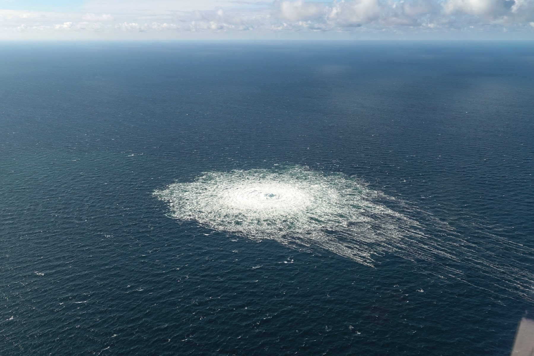 The gas leak at Nord Stream 2 seen from the Danish F-16 interceptor on Bornholm. Credit: Danish Defence Command