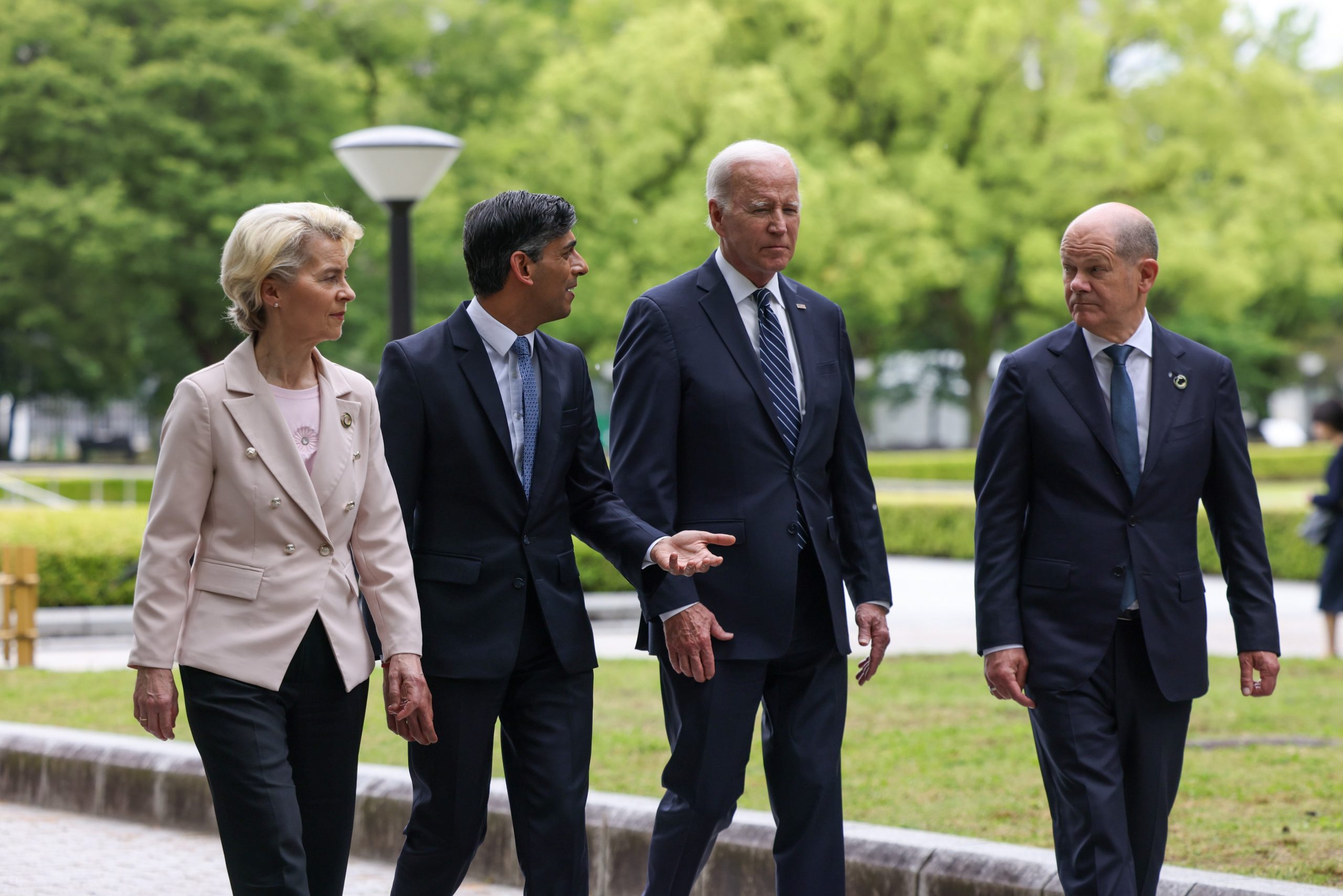 Photo: President of the European Commission Ursula Von Der Leyen, British Prime Minister Rishi Sunak, US President Joe Biden, and Chancellor of Germany Olaf Scholz at the G7 Summit in Japan. Credit @RishiSunak via Twitter. https://twitter.com/RishiSunak/status/1659445040018513921/photo/1
