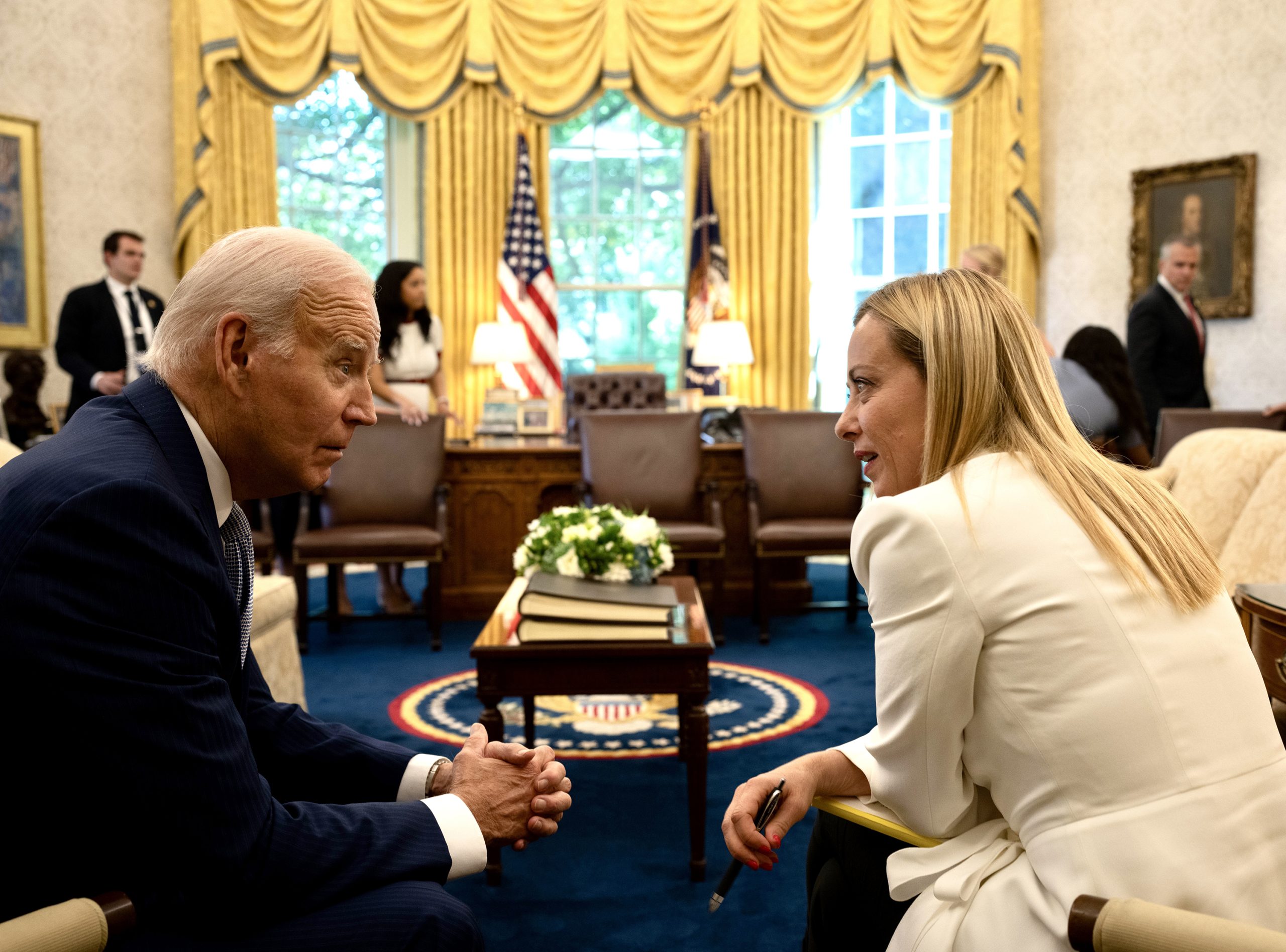 Photo: The President of the Council of Ministers, Giorgia Meloni, met with the President of the United States of America, Joseph R. Biden, Jr., at the White House. Credit: Government of Italy Website https://www.governo.it/en/media/president-meloni-united-states/23318