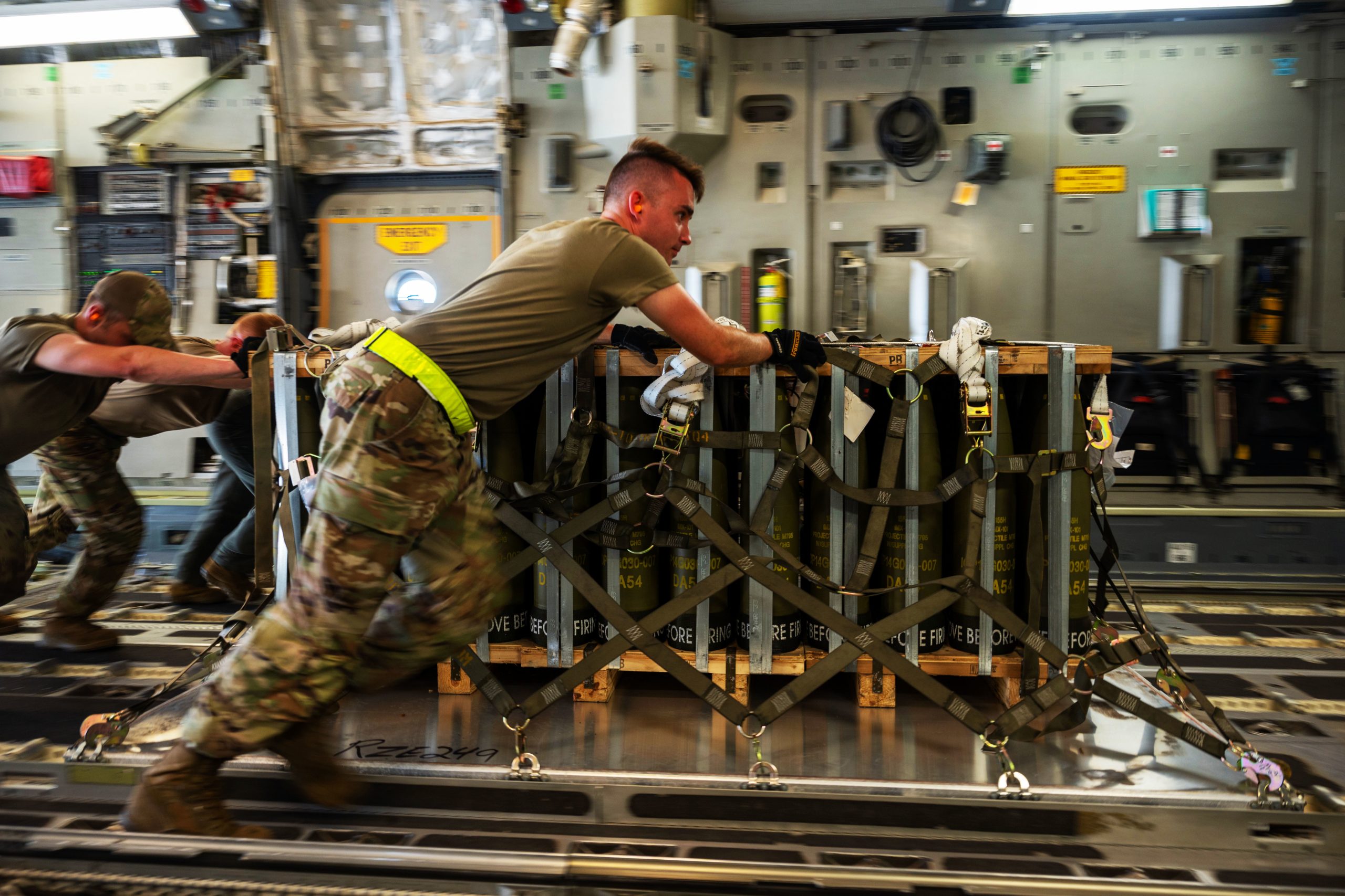 Photo: Team Dover Airmen load pallets of ammunition onto a C-17 Globemaster III bound for Ukraine during a security assistance mission at Dover Air Force Base, Delaware, Aug. 9, 2022. The US Department of Defense is providing Ukraine with critical capabilities to defend against Russian aggression under the Ukraine Security Assistance Initiative. Since 2014, the United States has committed more than $11.8 billion in security assistance to Ukraine. Source: Airman 1st Class Cydney Lee via US Department of Defense