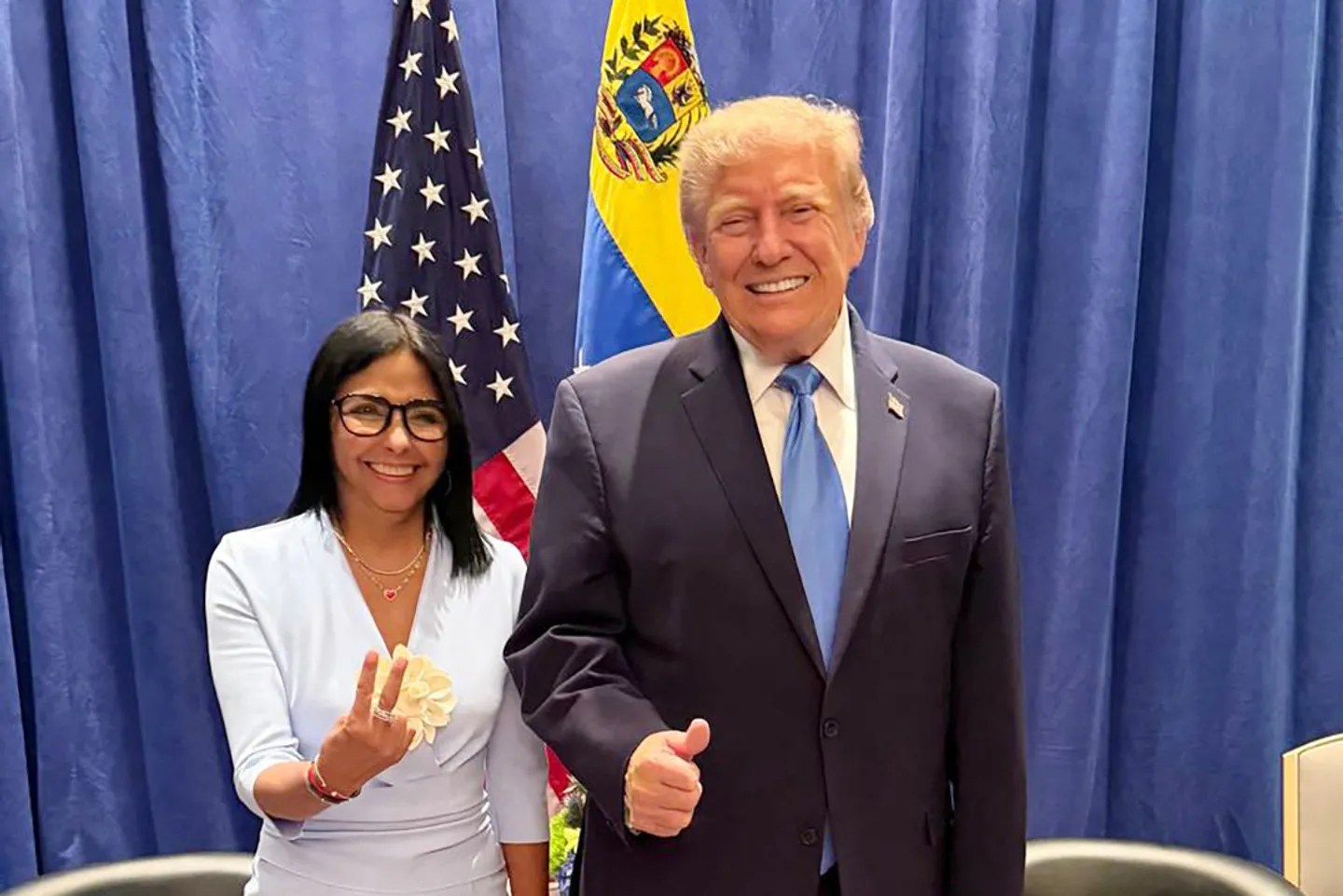 Trump y Delcy Rodríguez se reúnen por primera vez en Nueva York en medio del acercamiento entre EE. UU. y Venezuela