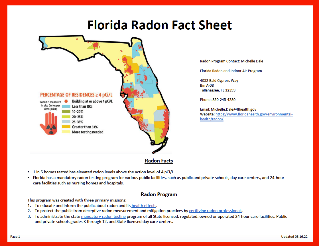 Radon Training Florida CERTI Radon Training Programs Florida Radon Fact Sheet 05.16.22 