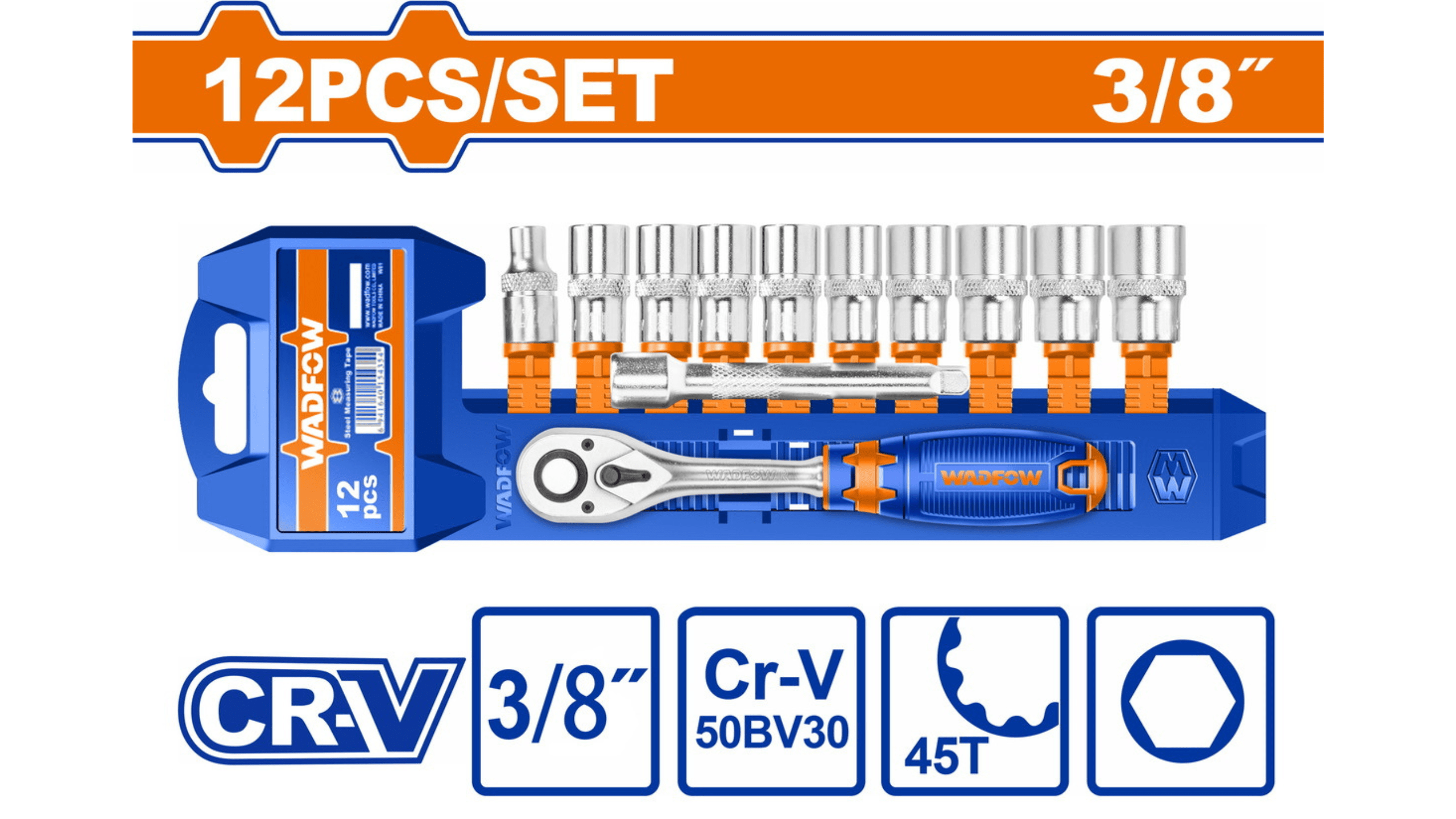 12Pcs WADFOW Ratchet Socket Spanner Set – Available in CETECH Ghana