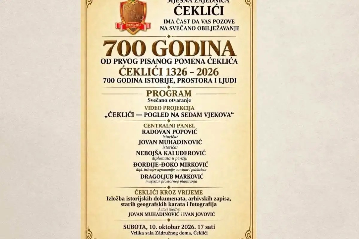 Ćeklići sjutra obilježavaju 700 godina od prvog pisanog pomena