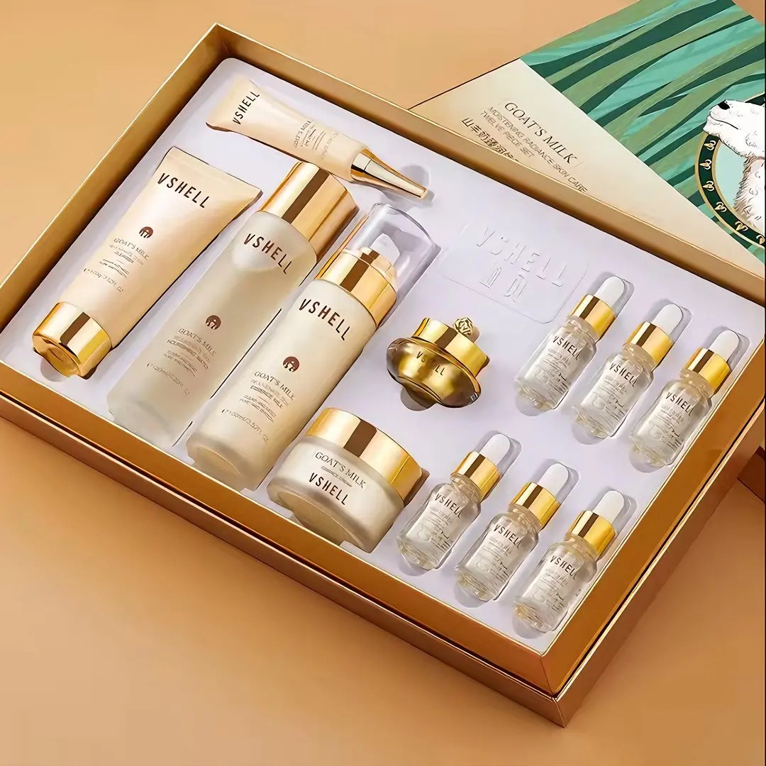 Kit de ingrijire a pielii din lapte de capra, anti-imbatranire, set 12 bucati