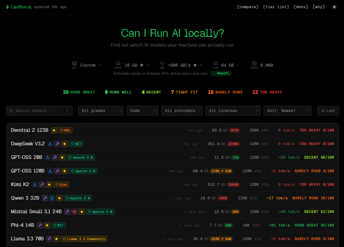 電腦螢幕呈現 GPU 硬體規格與 AI 模型效能檢測評等。