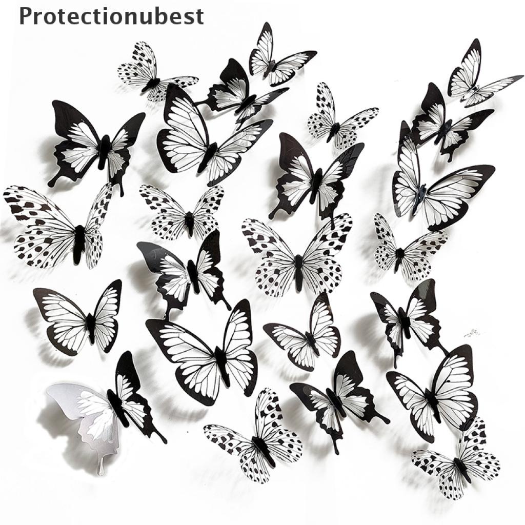 Set of 6 white butterfly stickers; Protectionubest 24 Pcs Set Black White 3d Butterfly Wall Sticker Wedding Decoration Home Decor Npq Shopee Chile