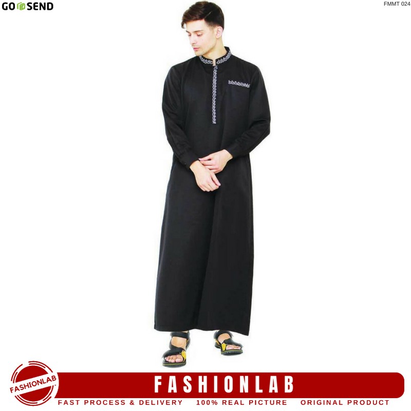 Baju Gamis Pria Cowok Muslim Panjang Lembut Tebal Warna Hitam Js